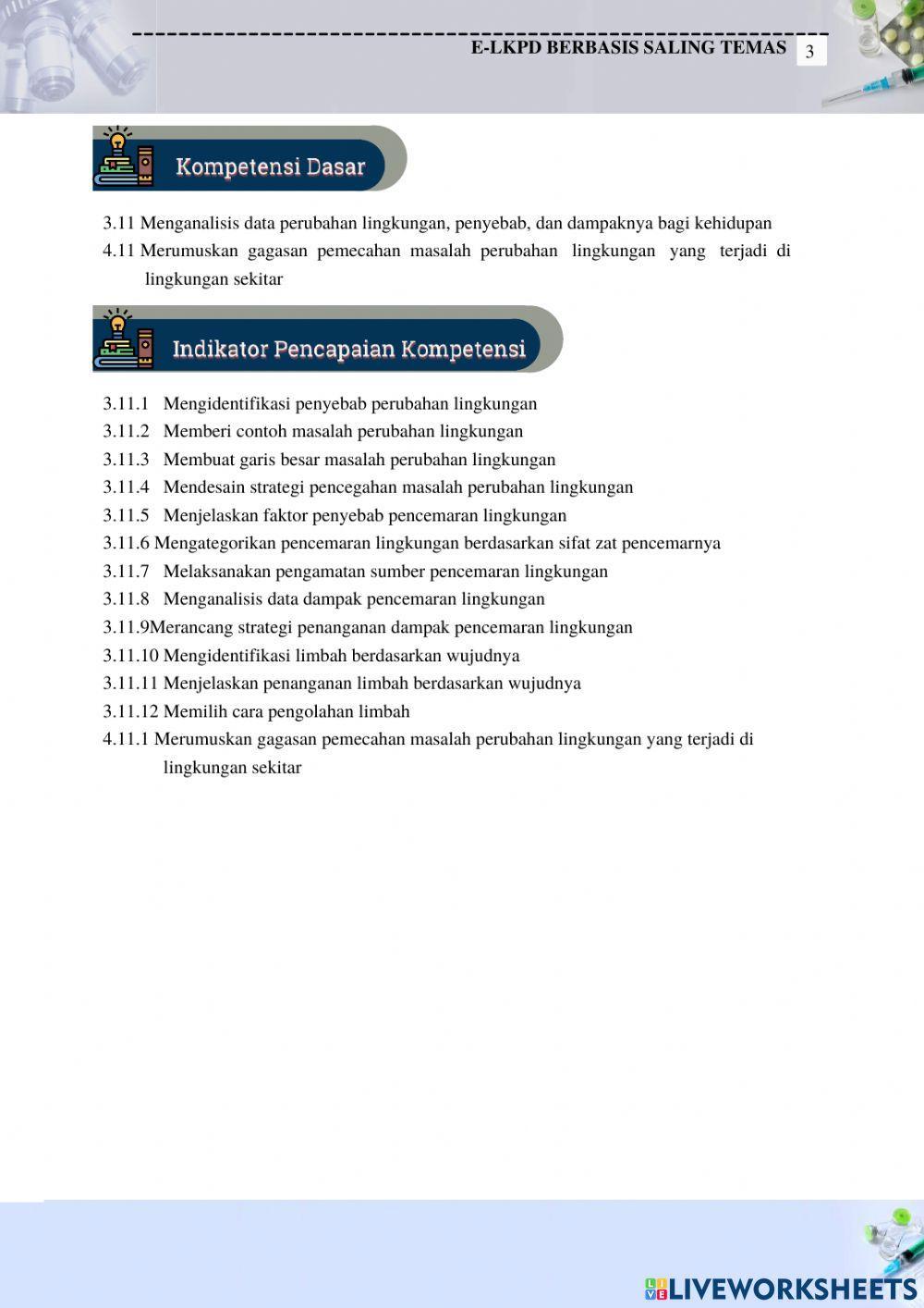 E-LKPD berbasis salingtemas Kelas X Materi Perubahan Lingkungan: Sub Materi Pencemaran Lingkungan
