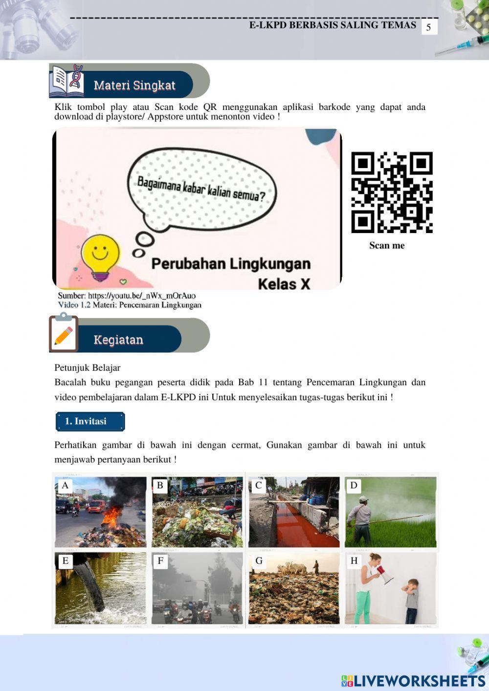 E-LKPD berbasis salingtemas Kelas X Materi Perubahan Lingkungan: Sub Materi Pencemaran Lingkungan