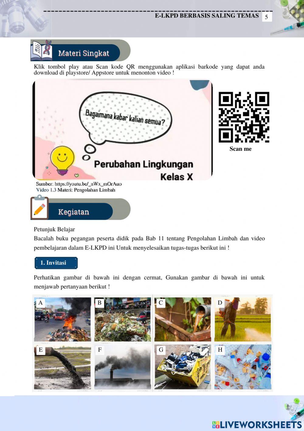 E-LKPD berbasis salingtemas Kelas X Materi Perubahan Lingkungan: Sub materi Pengolahan Limbah