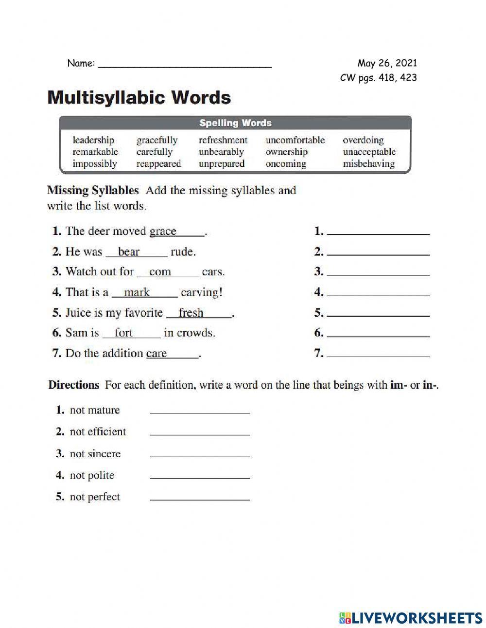 English 3rd CW 05-26