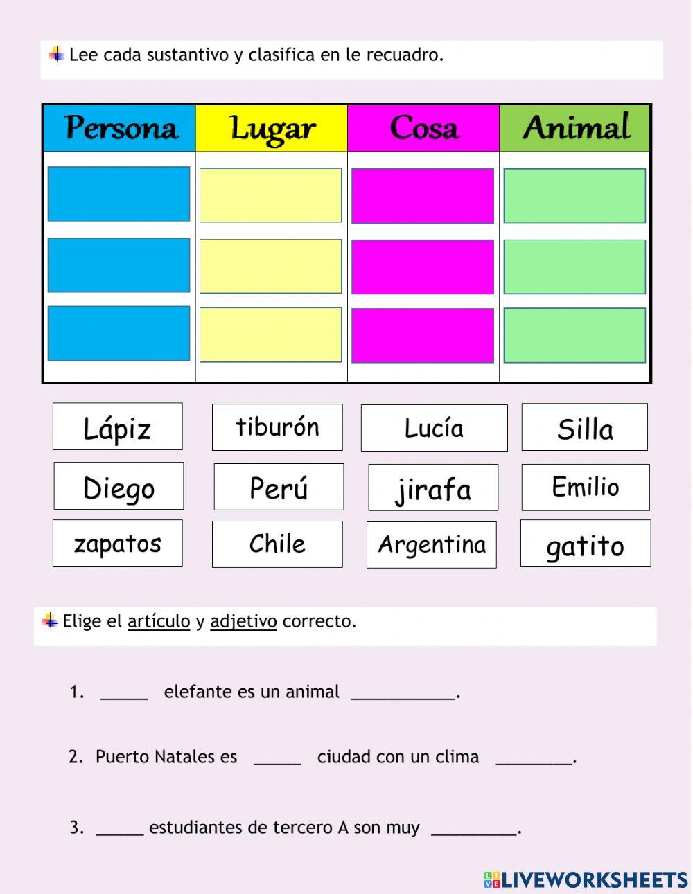 Sustantivos, artículos, adjetivos