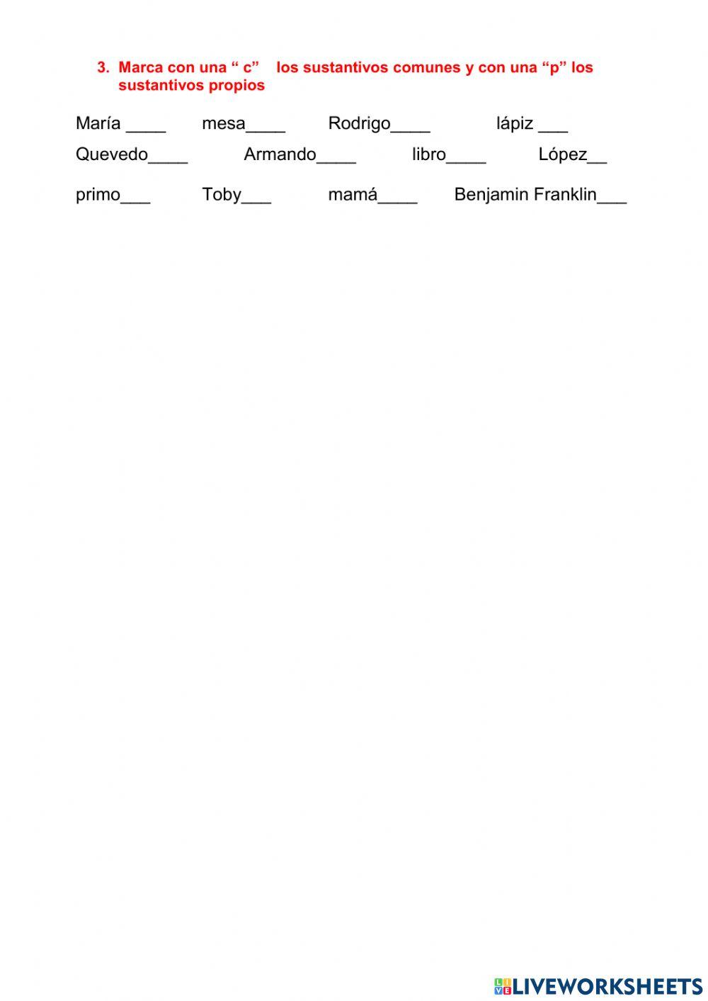 Sustantivos propios y comunes