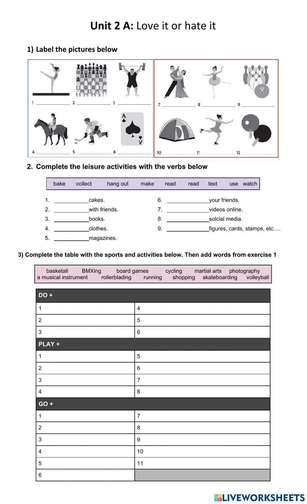 Hobbies and Interest Unit 2A