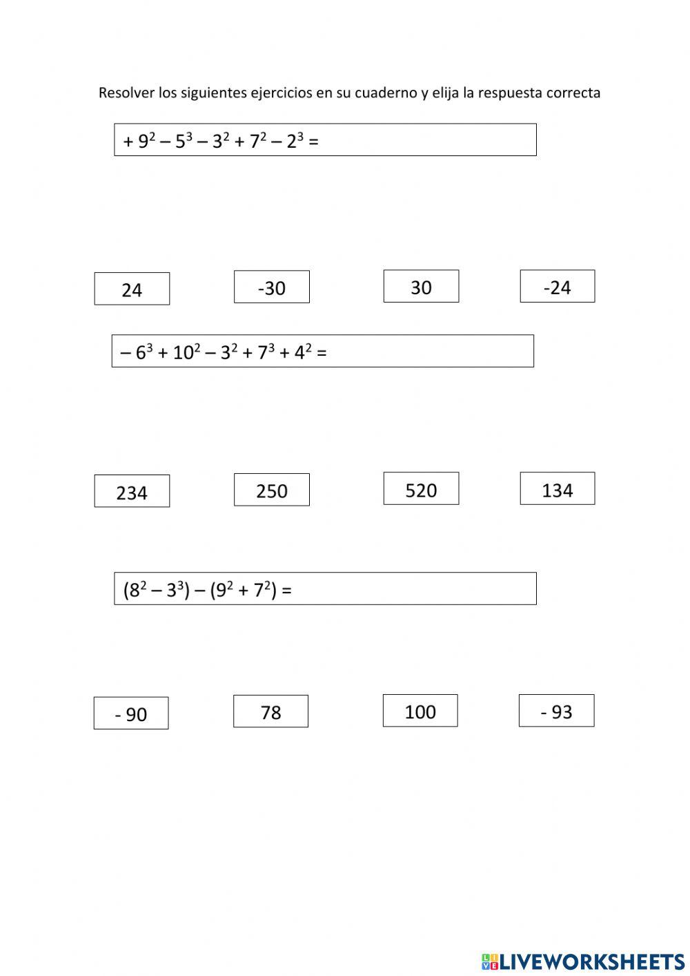 Potencia de cuadrados y cubos