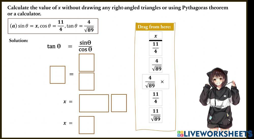 Calculate the value of x without drawing any right-angled triangles or using Pythagoras theorem or a calculator.
