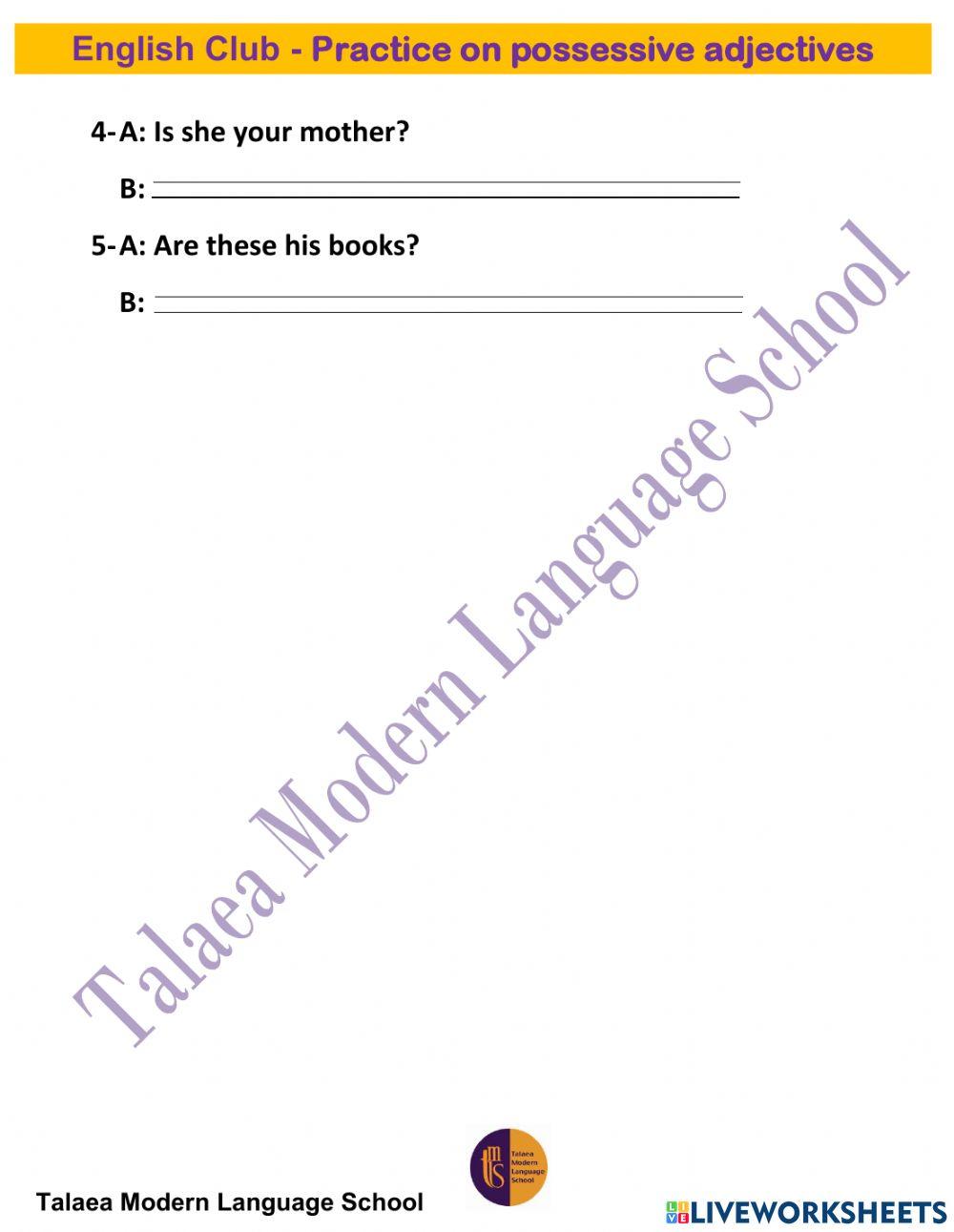 English Club - Practice on Possessive Adjectives