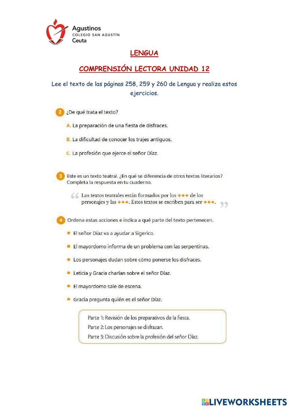 Comprensión Lectora -Una Escena con Gracia- (Unidad 12)