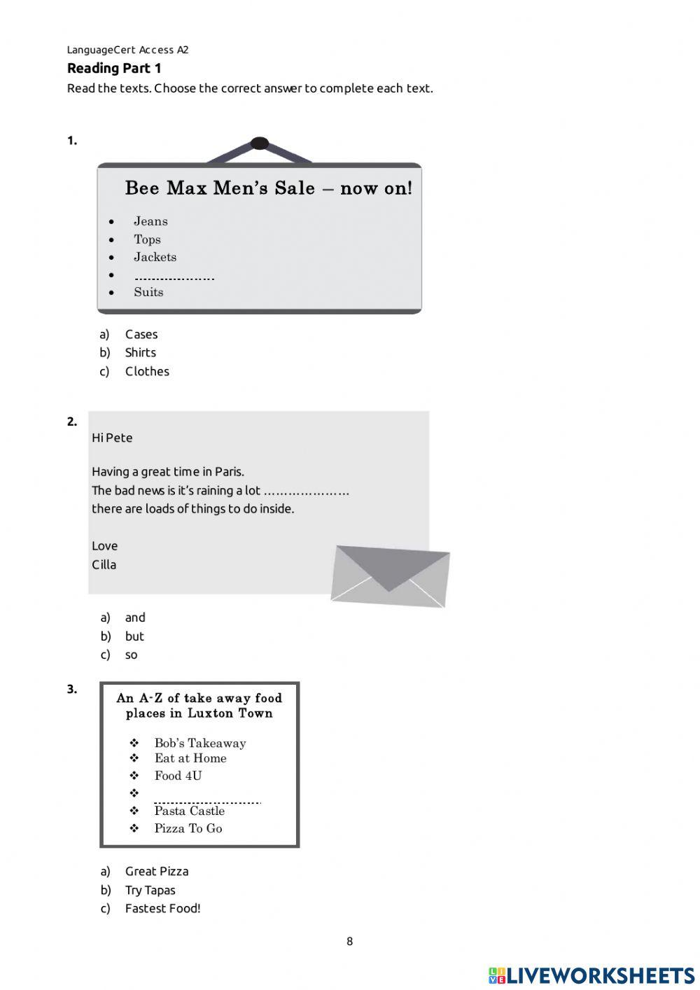 Language cert Reading