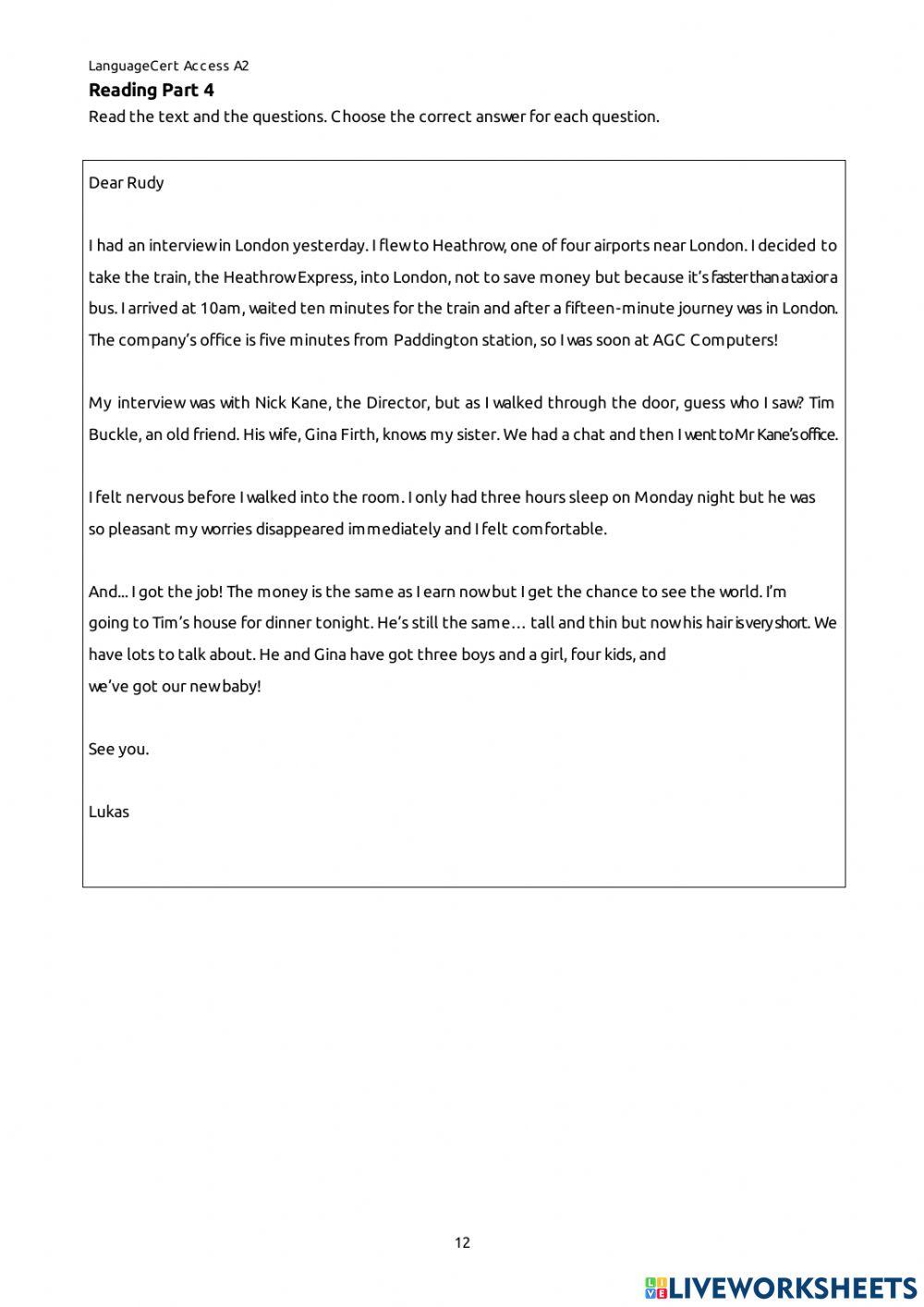 Language cert Reading