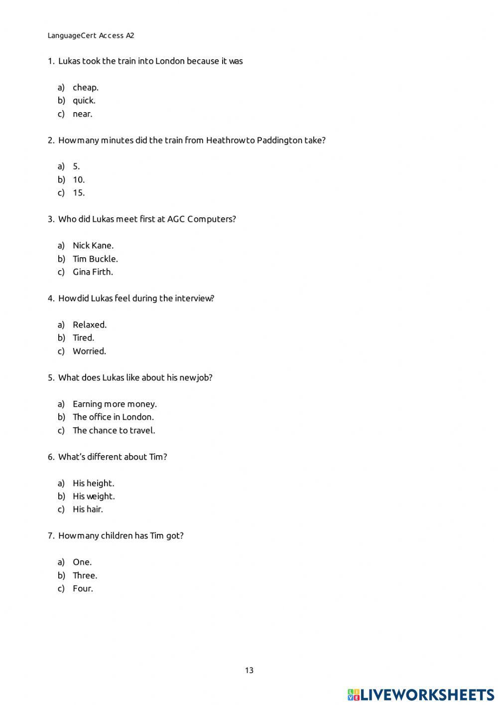 Language cert Reading