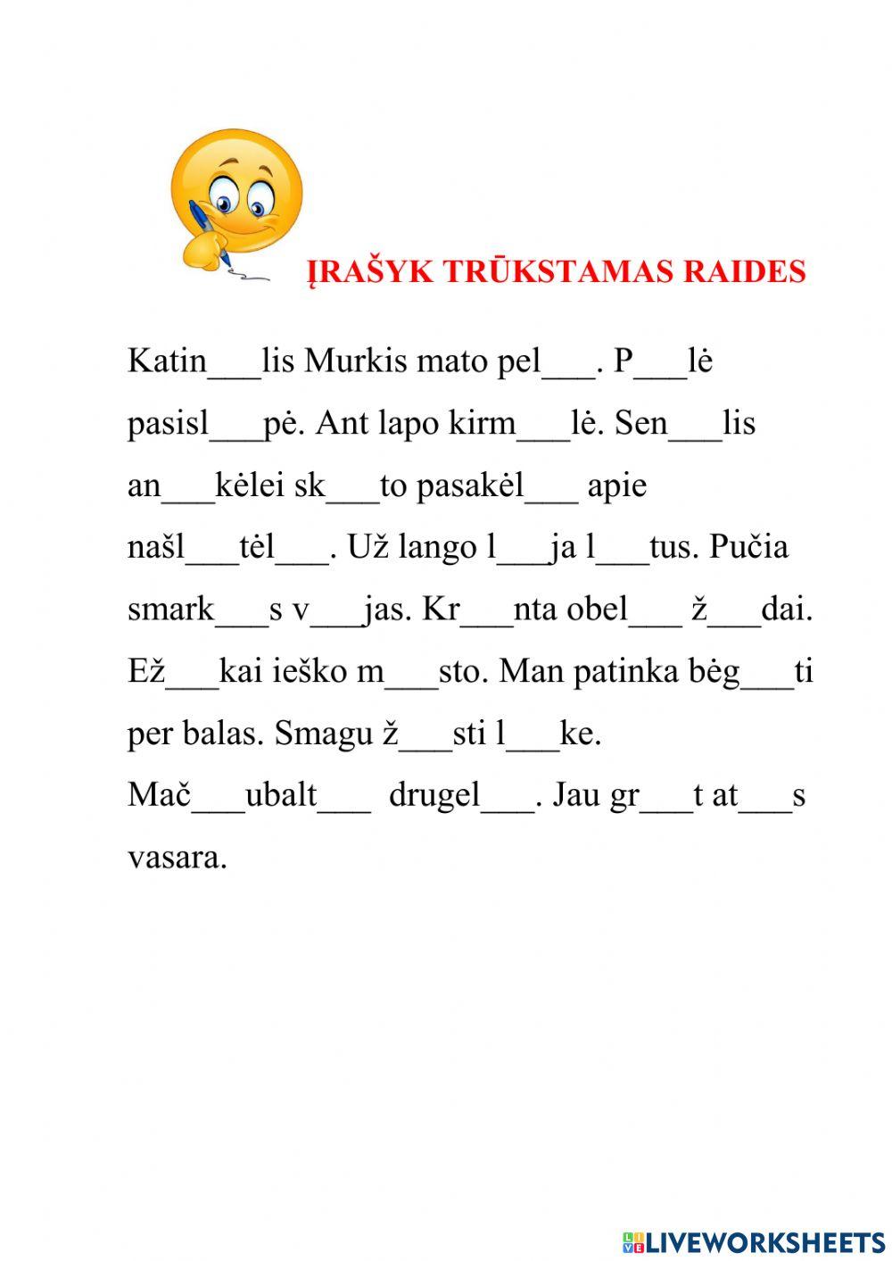 Lietuvių, įrašyk raides