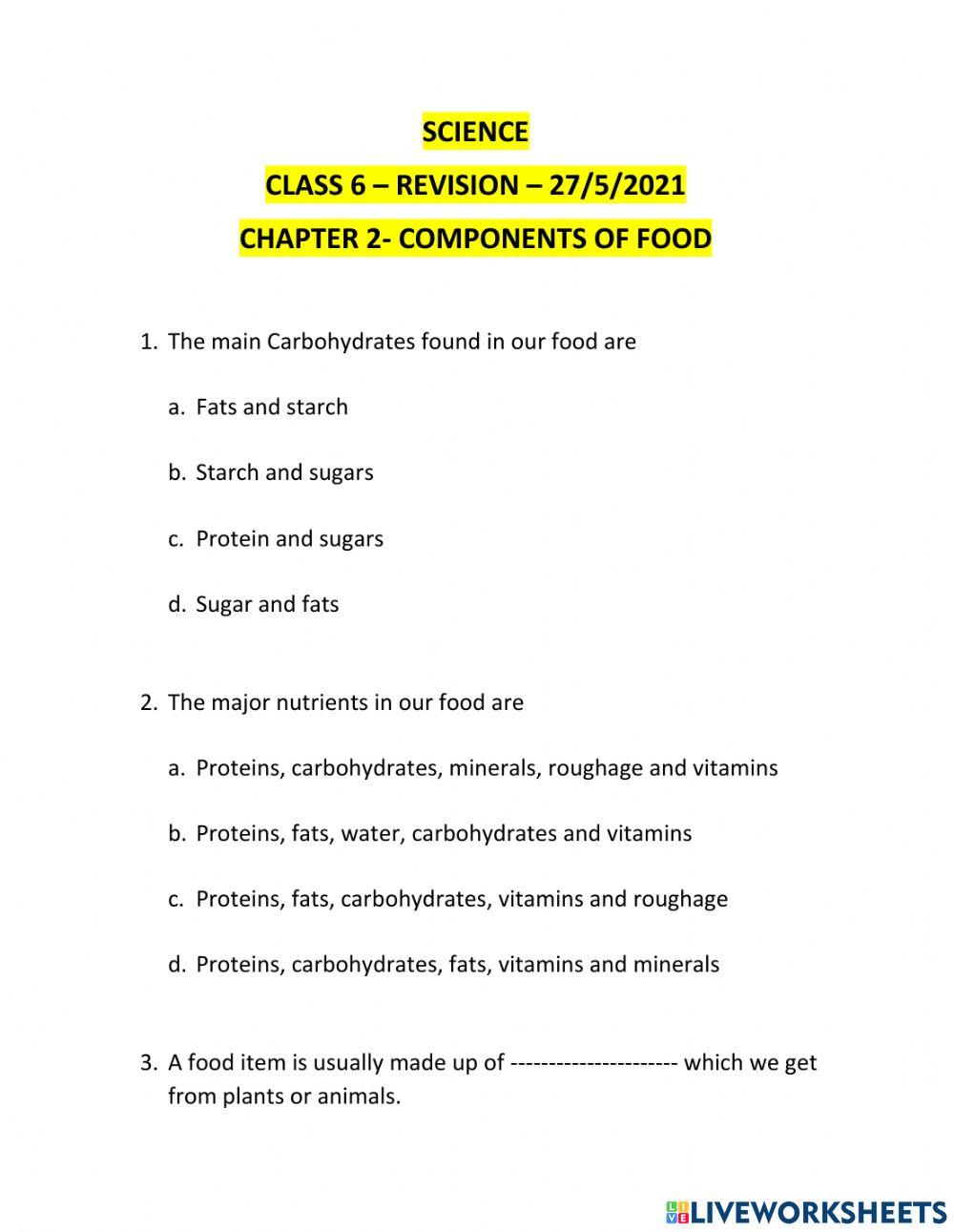 Class 6 - components of food