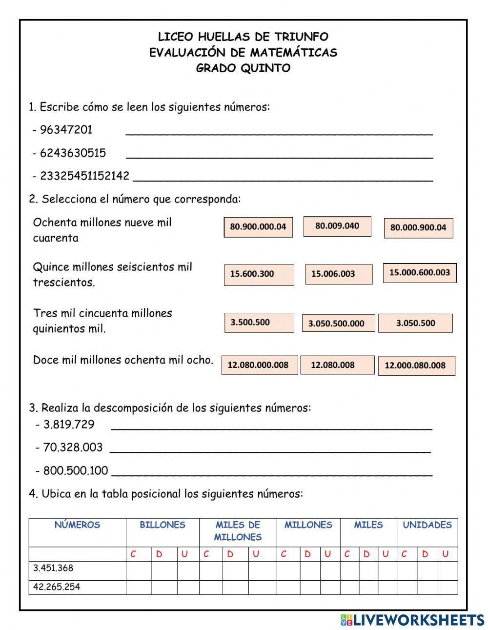 Evalución de Matemáticas
