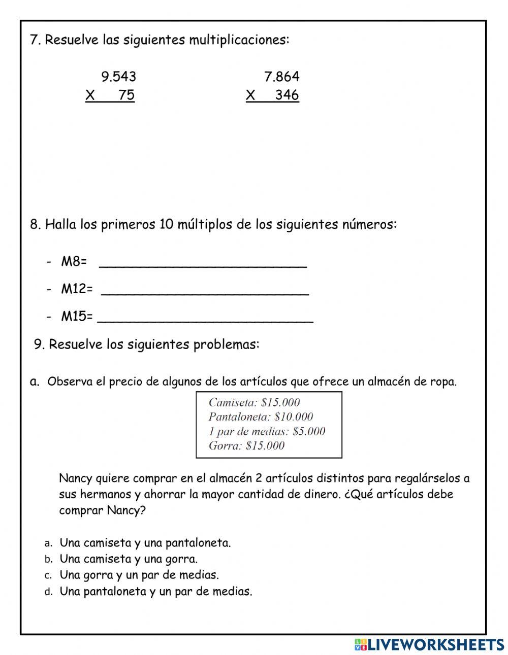 Evalución de Matemáticas