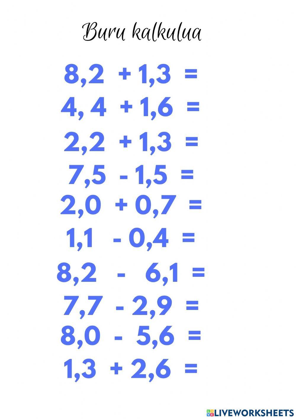 Buru kalkulua zenbaki hamartarrak