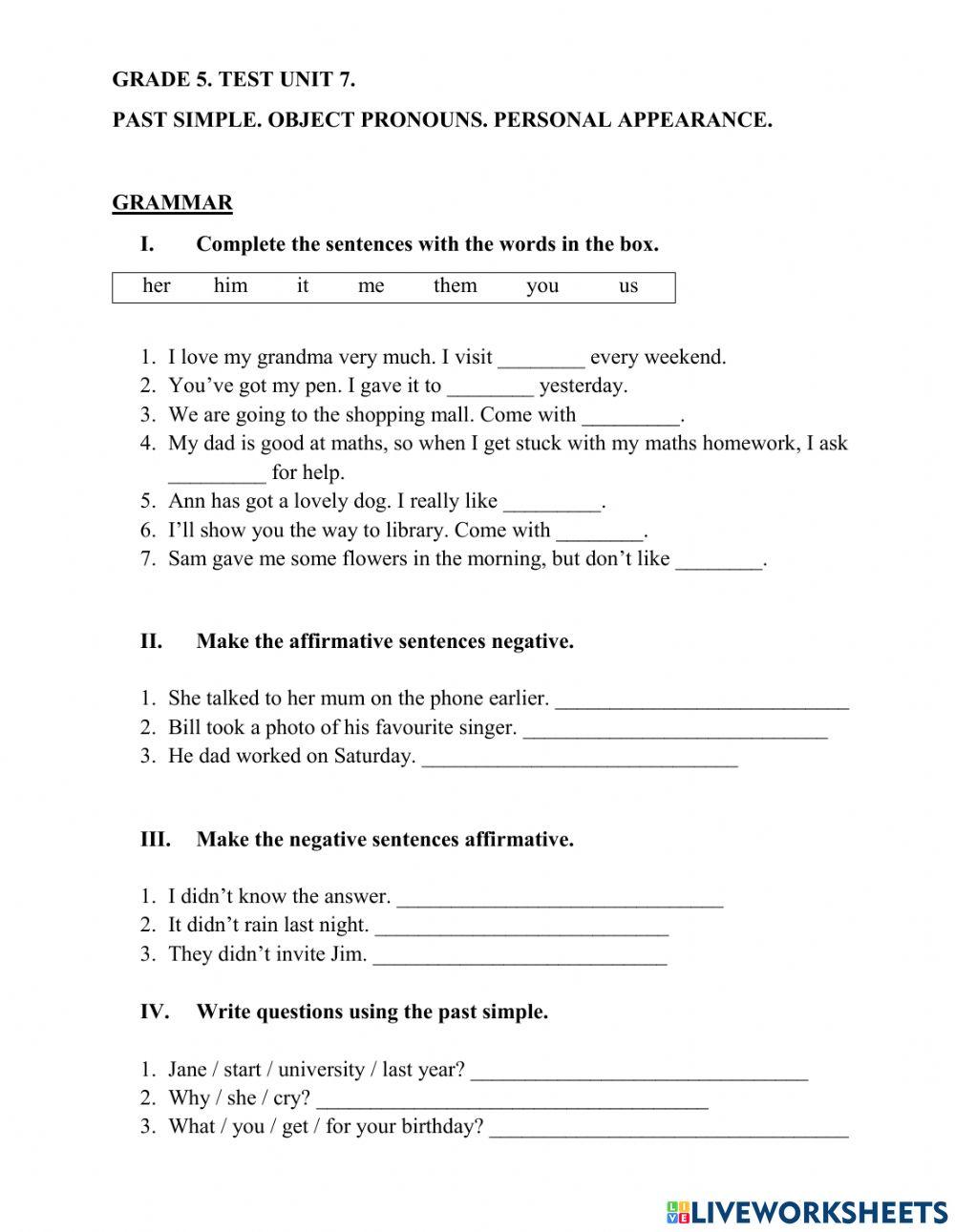 Past Simple - Object Pronouns