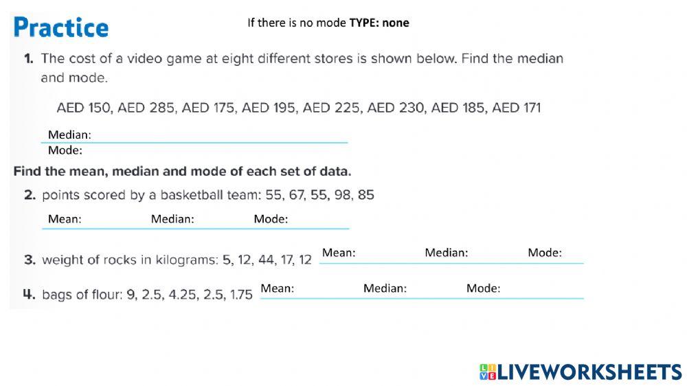 Review Median and Mode