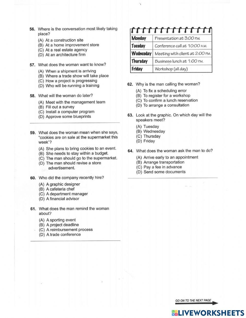 Listening Mock Test worksheet | Live Worksheets