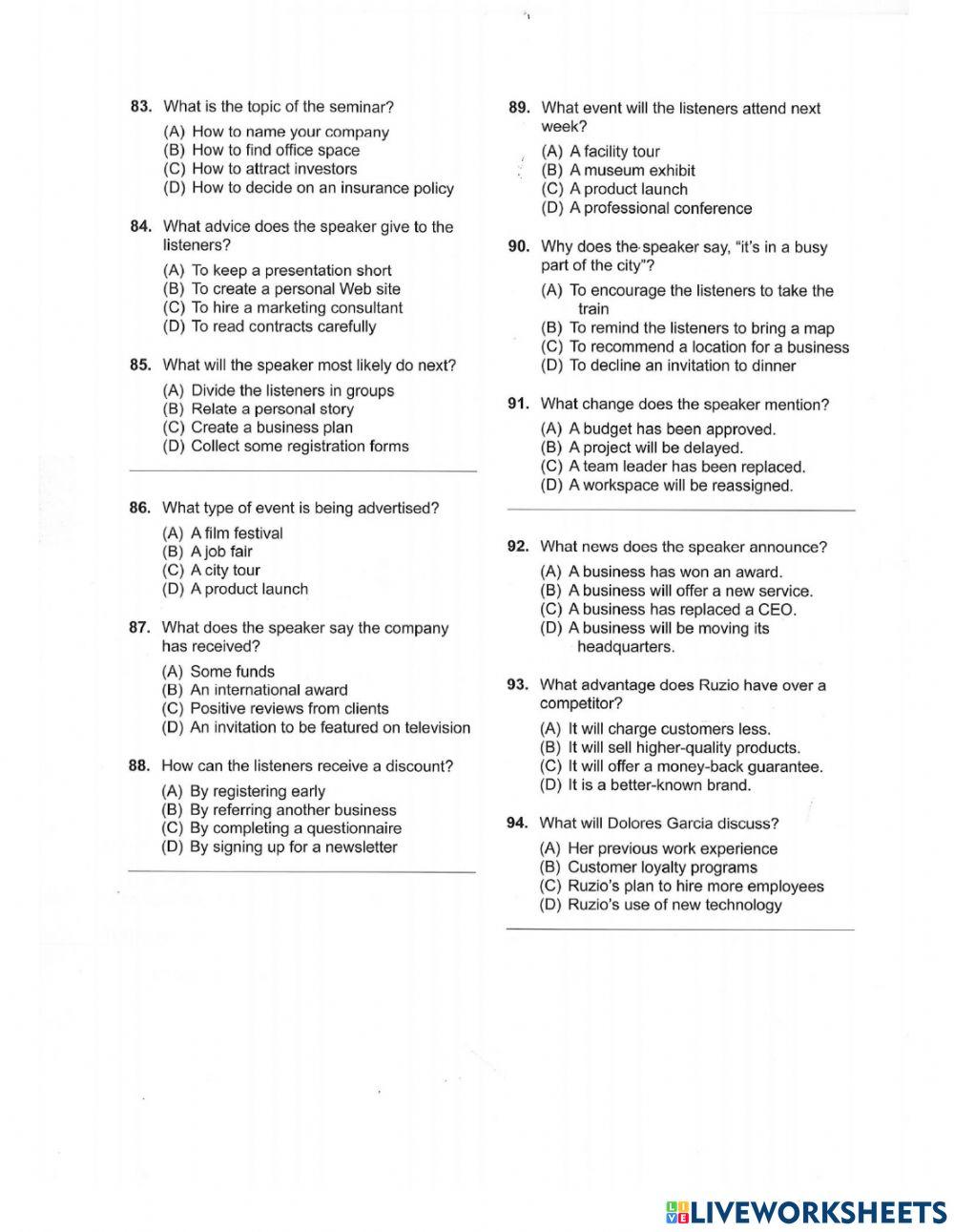 Listening Mock Test worksheet | Live Worksheets
