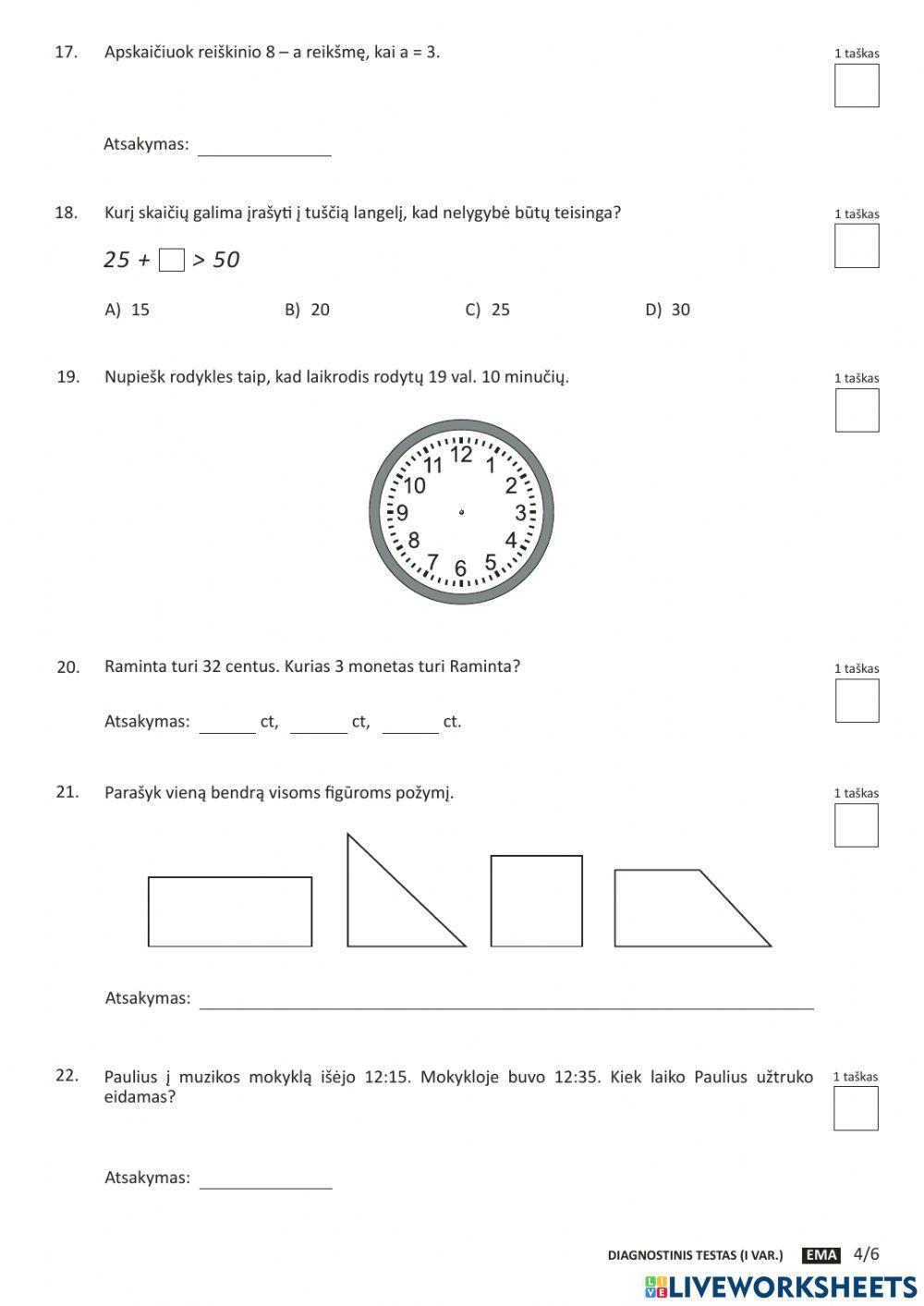 Ema diagnostinis testas 3 klasei