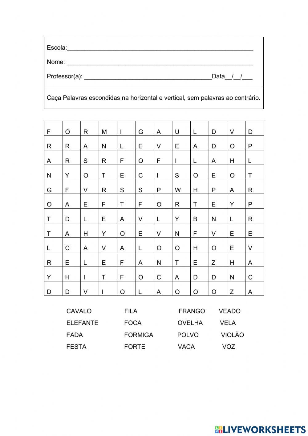 Caça-palavras f ou v