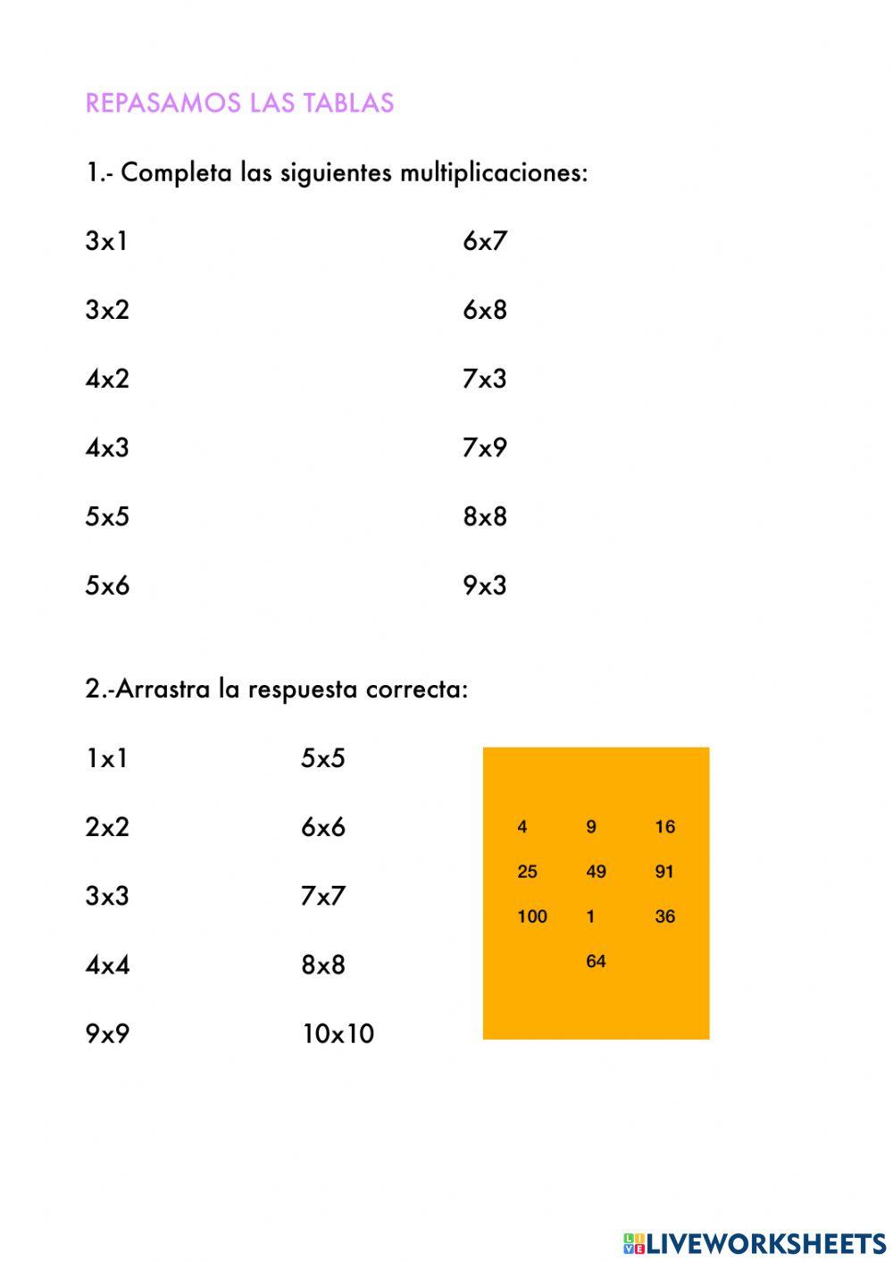 Tablas de multiplicar