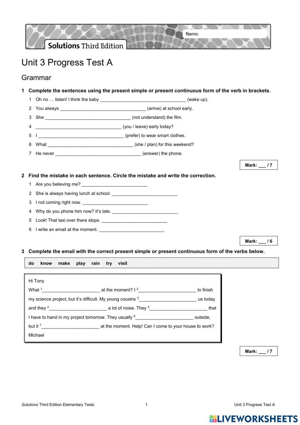 Progress Test unit 3 a