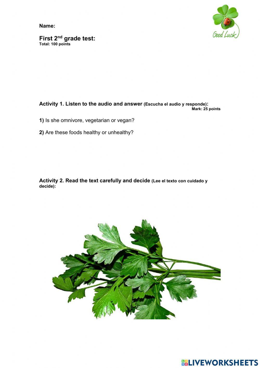 First 2nd grade test