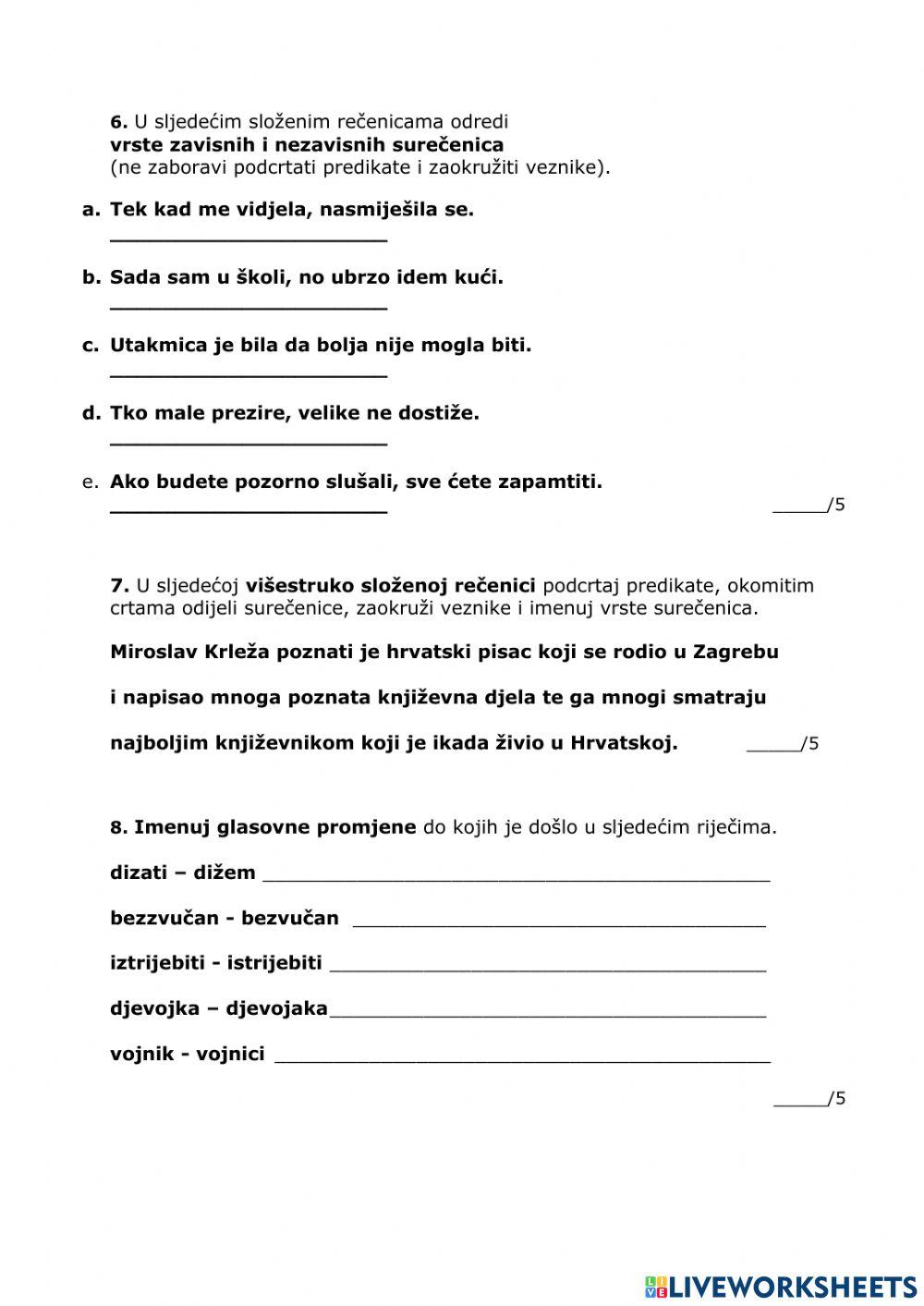 Zavrsni ispit znanja iz jezika - 8. razred