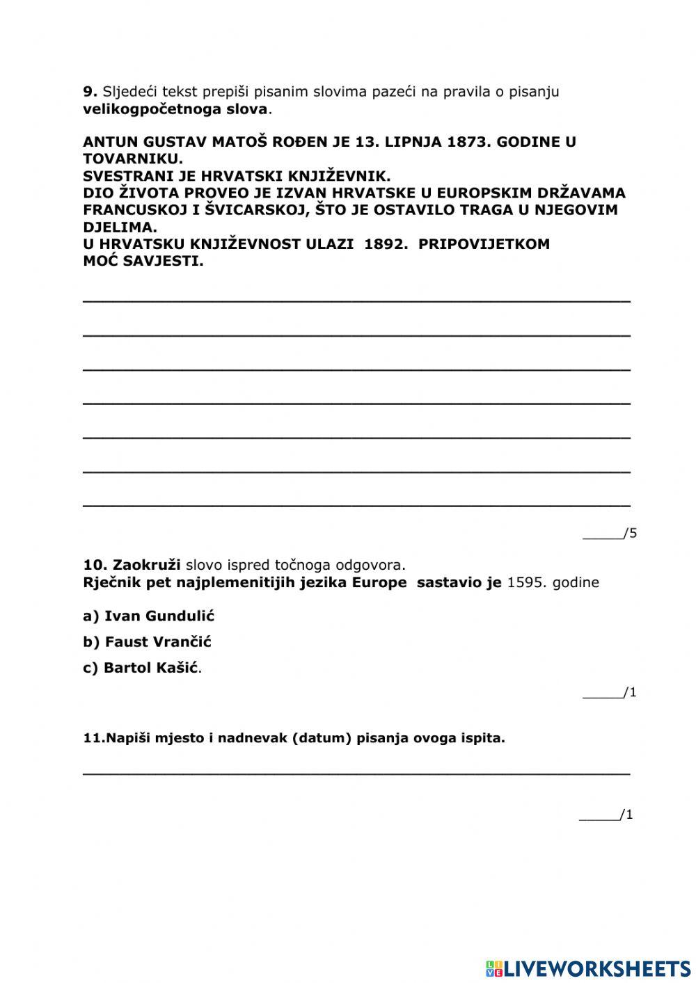 Zavrsni ispit znanja iz jezika - 8. razred