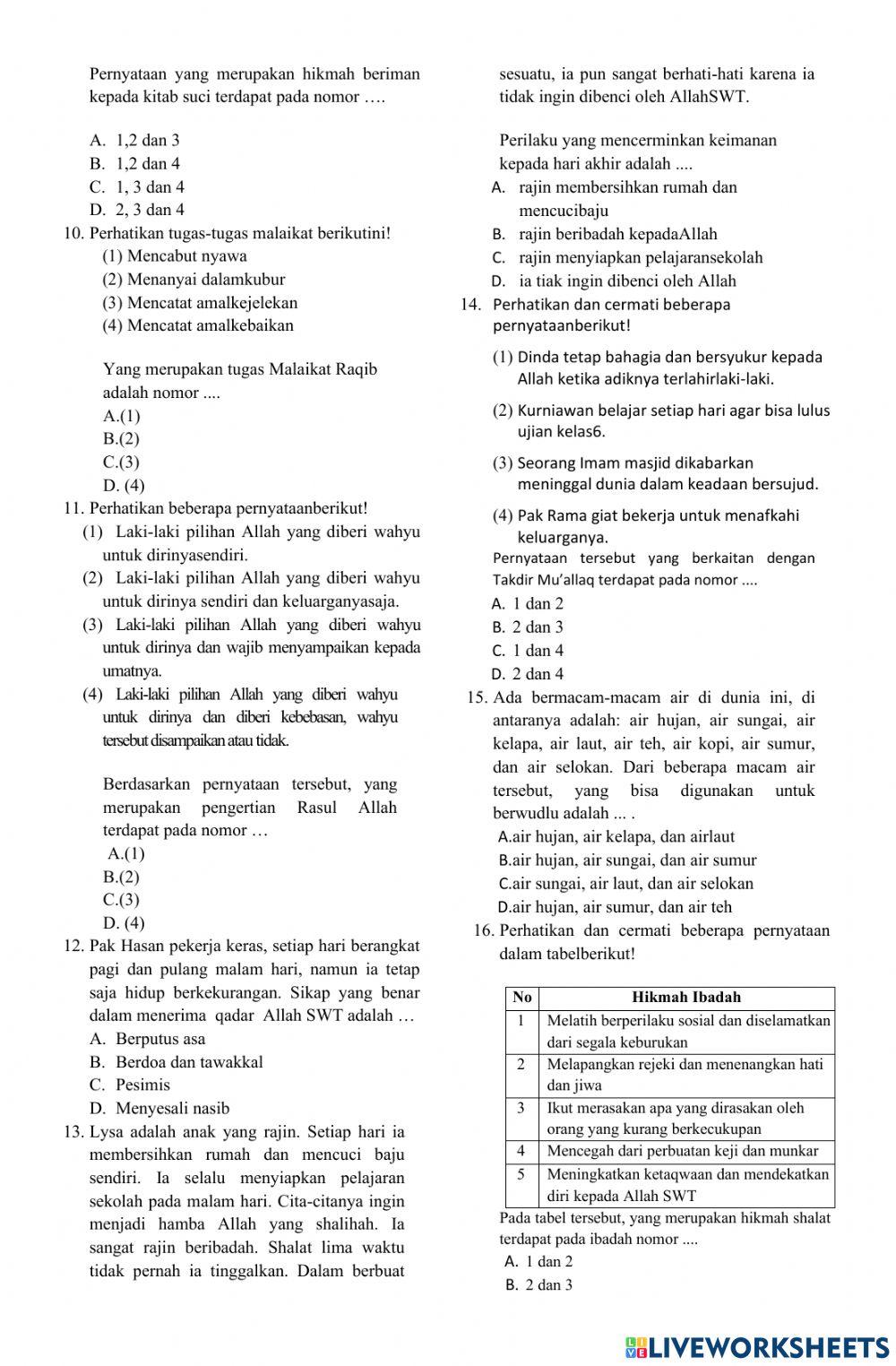 Soal Latihan Ujian Sekolah Pendidikan Agama Islam