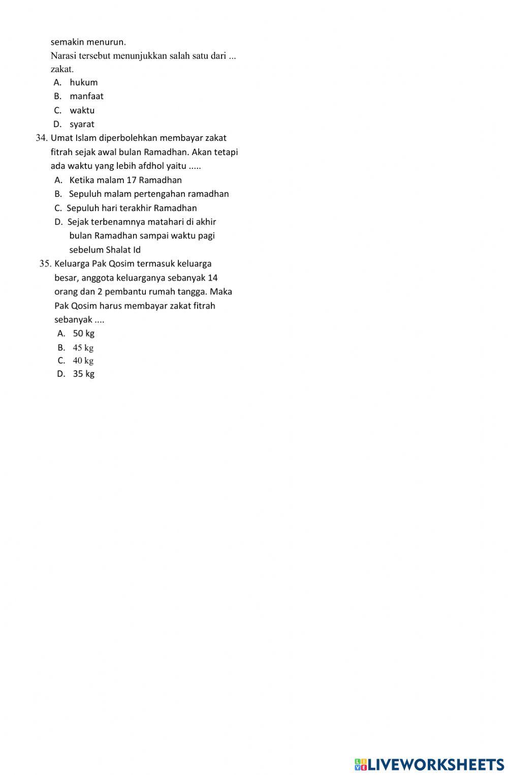 Soal Latihan Ujian Sekolah Pendidikan Agama Islam