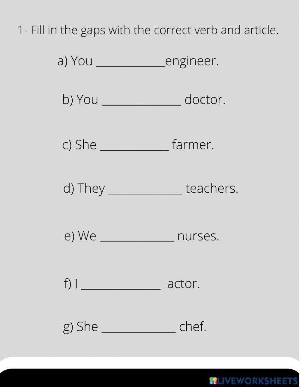 Verb to be and articles