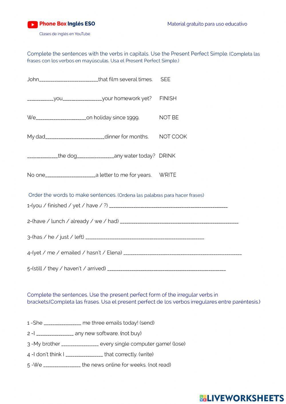 3ºESO-Present Perfect.ejercicio.1