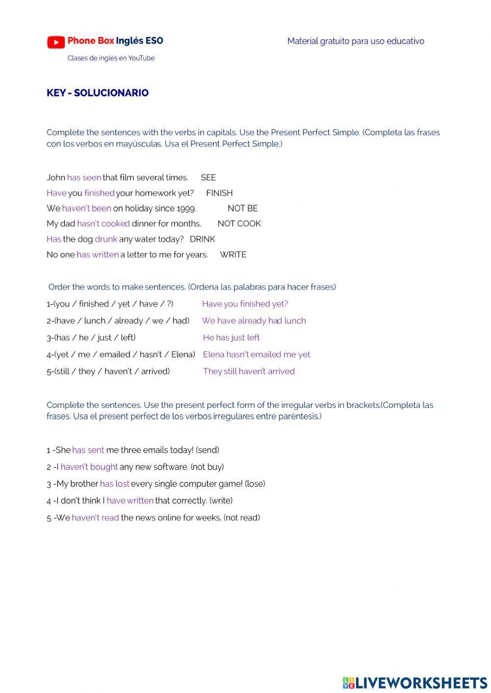 3ºESO-Present Perfect.ejercicio.1