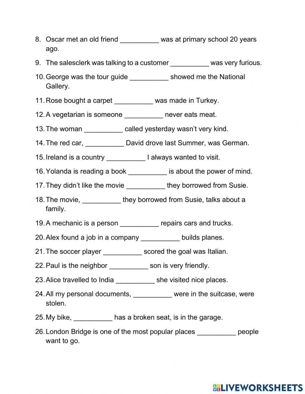 Relative Pronouns - worksheet 1
