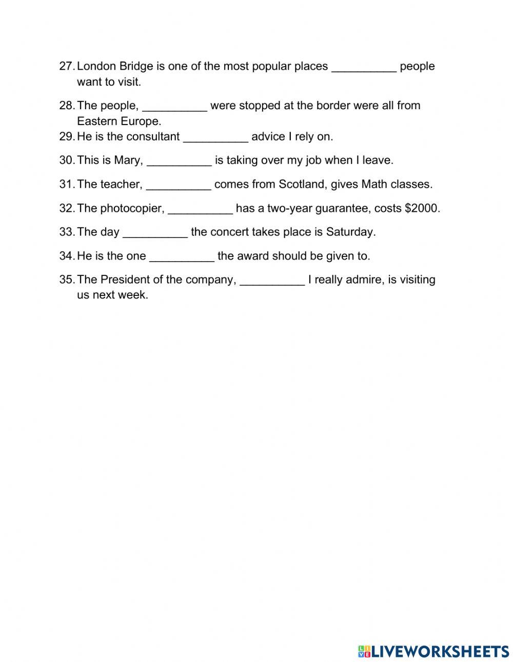 Relative Pronouns - worksheet 1