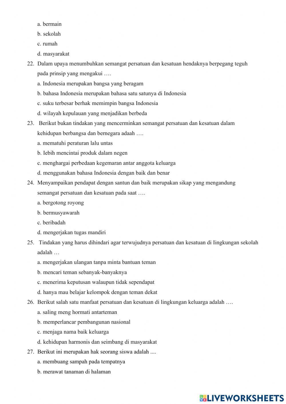 Latihan Ujian Sekolah PPKN