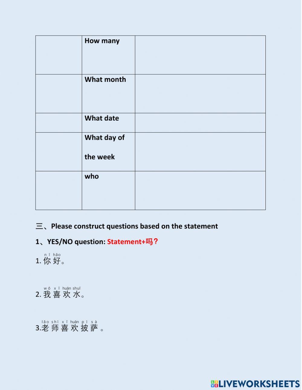 Chinese 1 review-question words