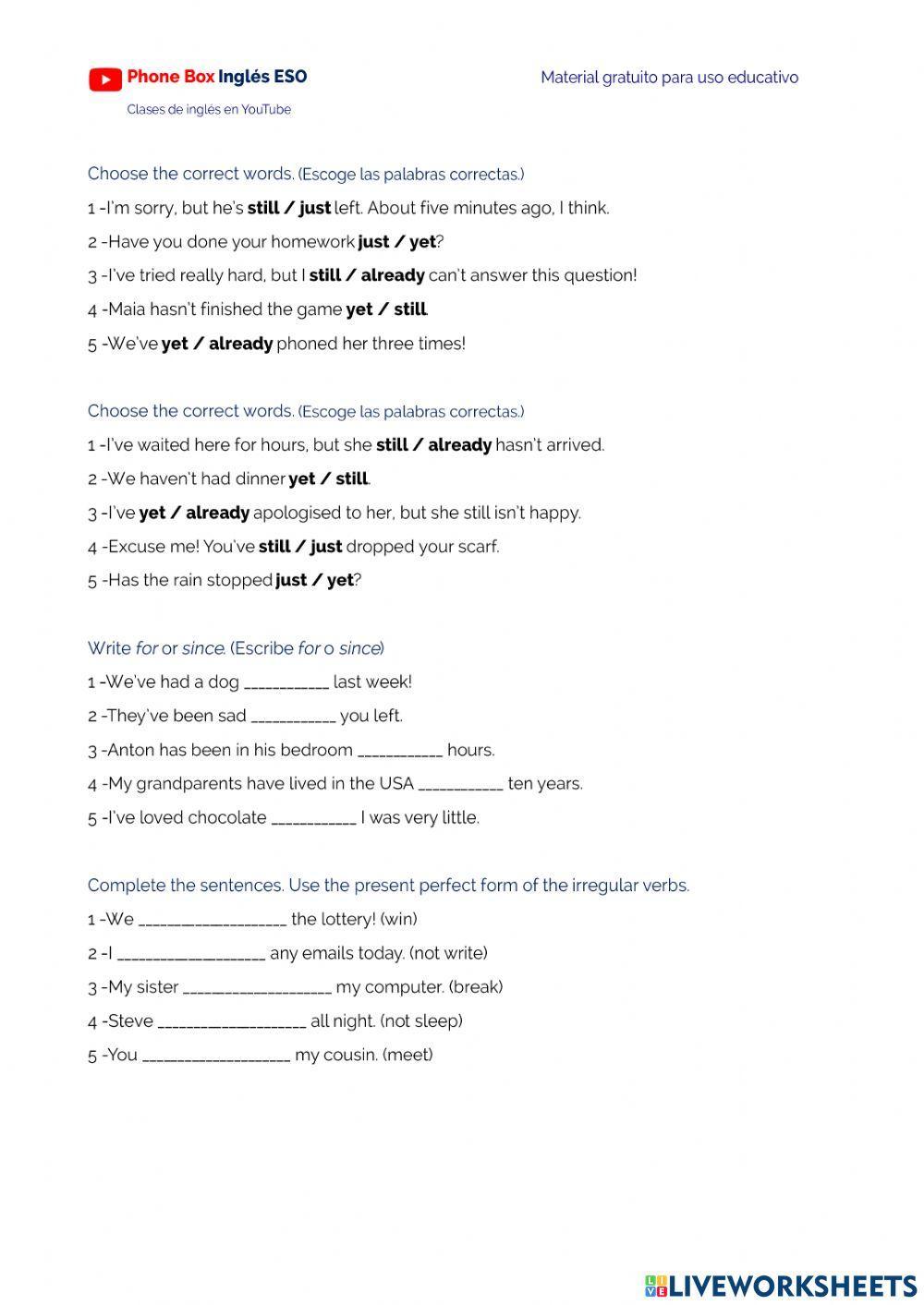 3ºESO-Present Perfect.ejercicio.2
