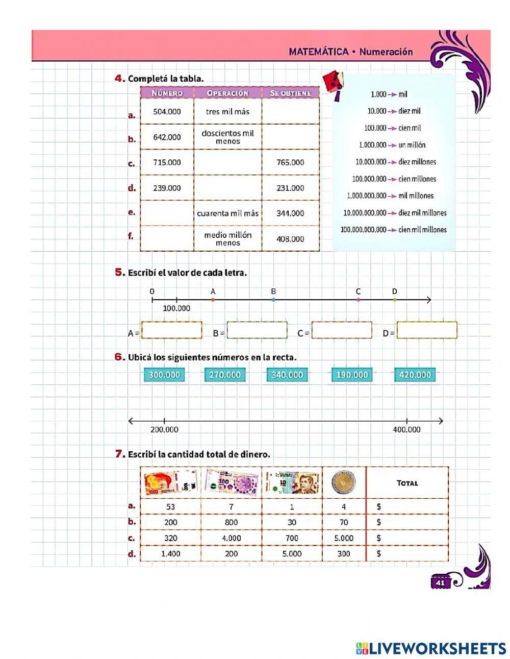 Numeración, adicion y sustraccion, Repaso