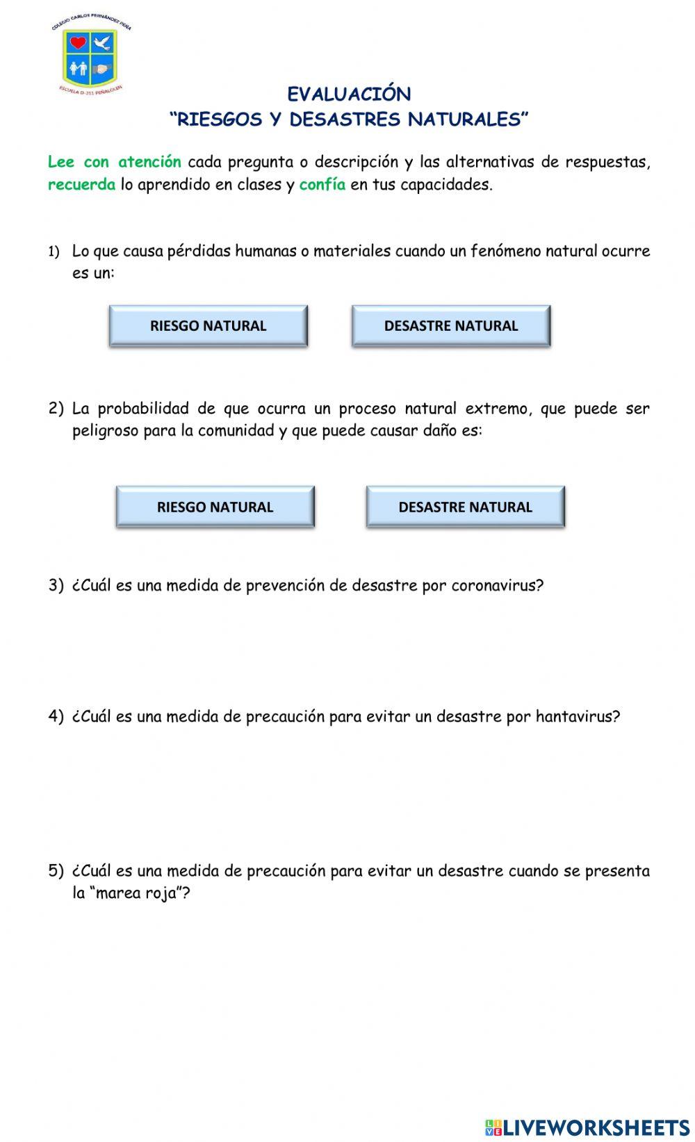 Evaluación riesgos y desastres naturales