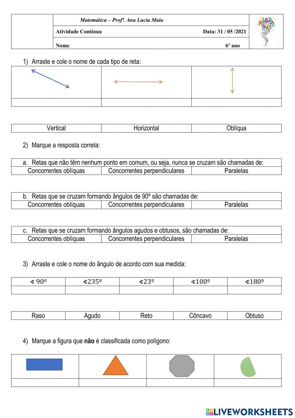 Retas, ângulos e polígonos