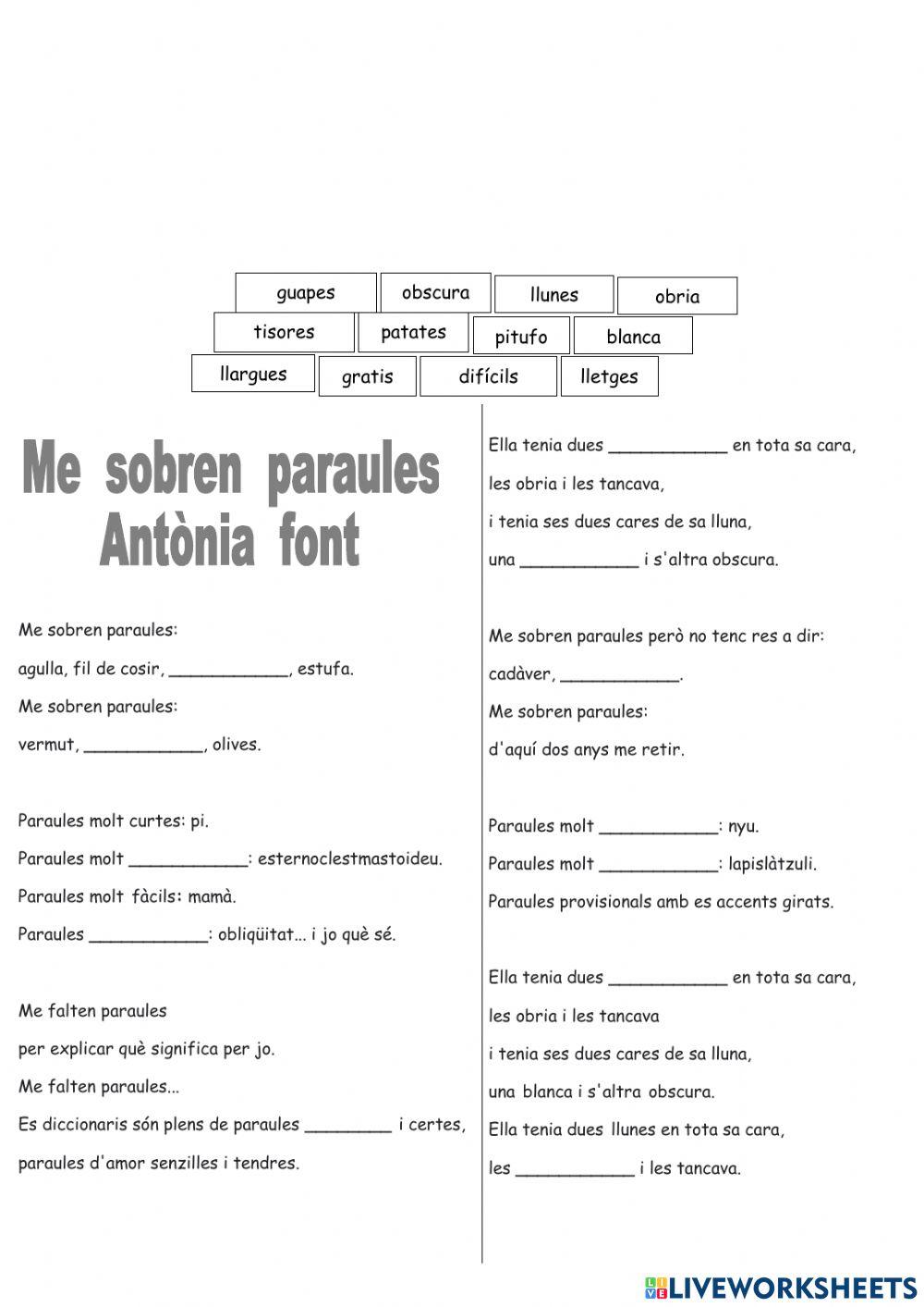 Me sobren paraules d'Antònia Font A