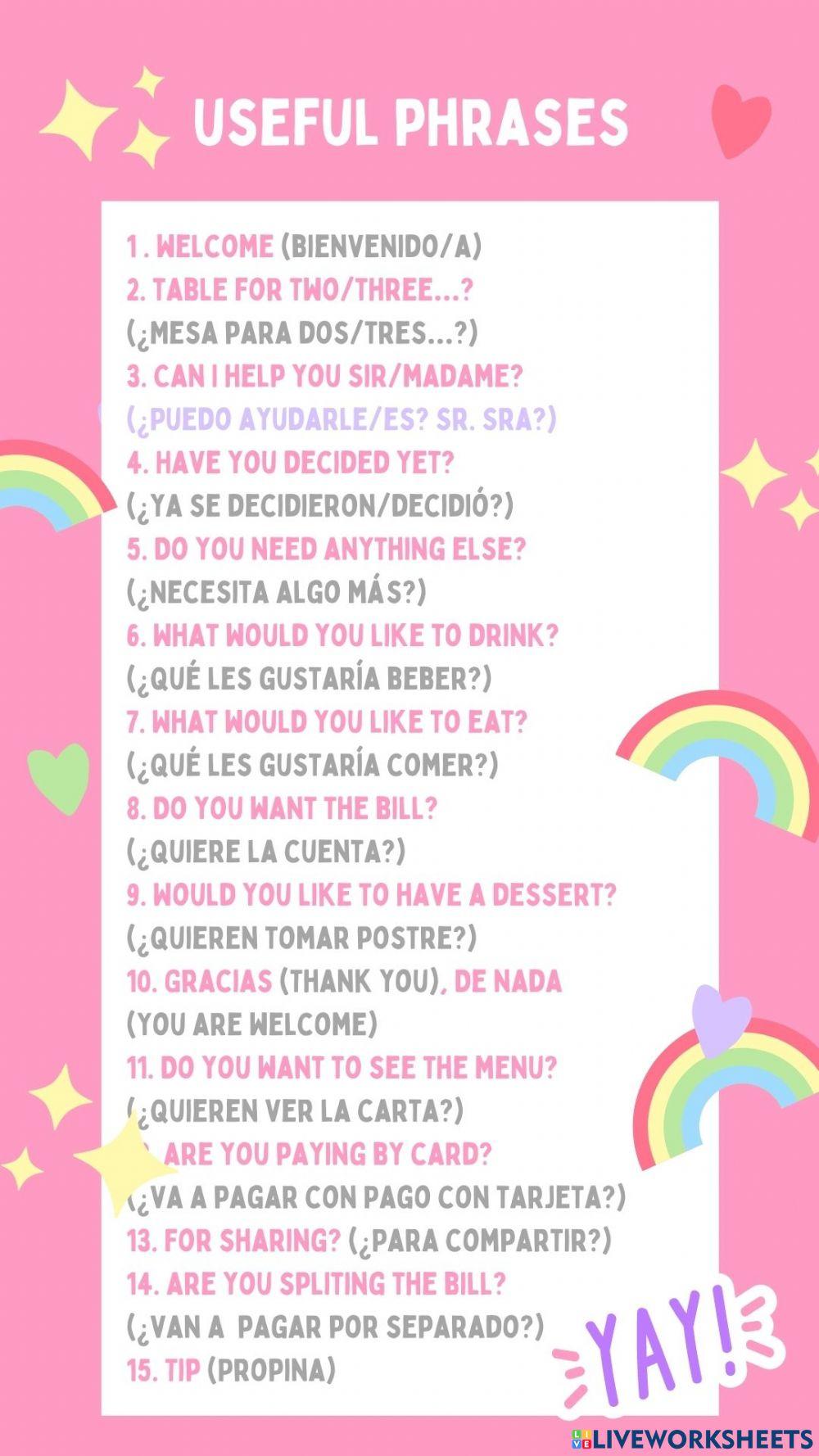 Useful phrases for waiters