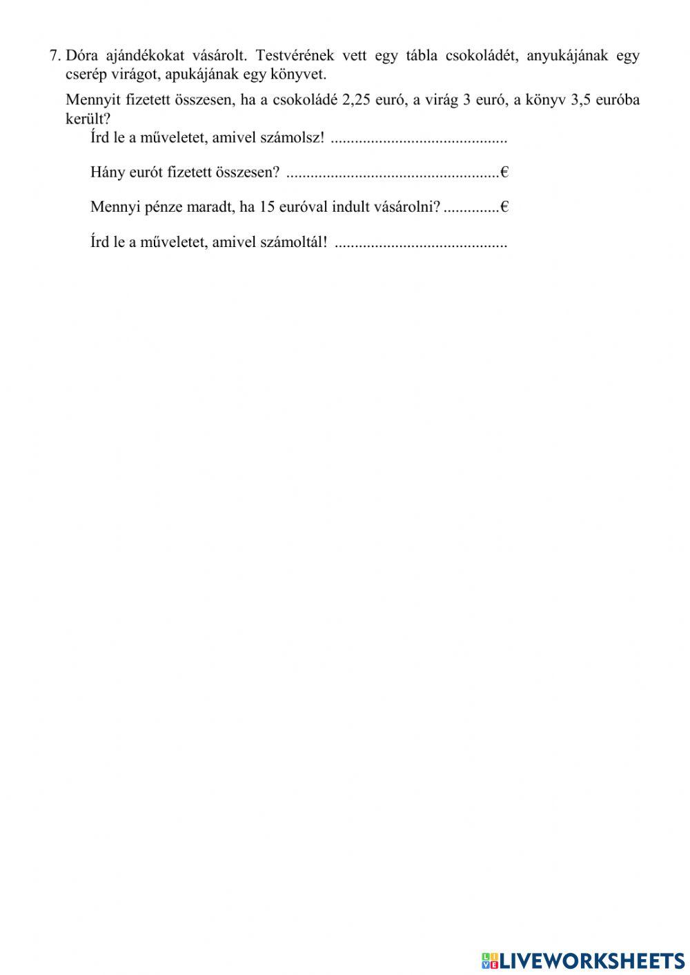 Tizedestörtek gyakorlása