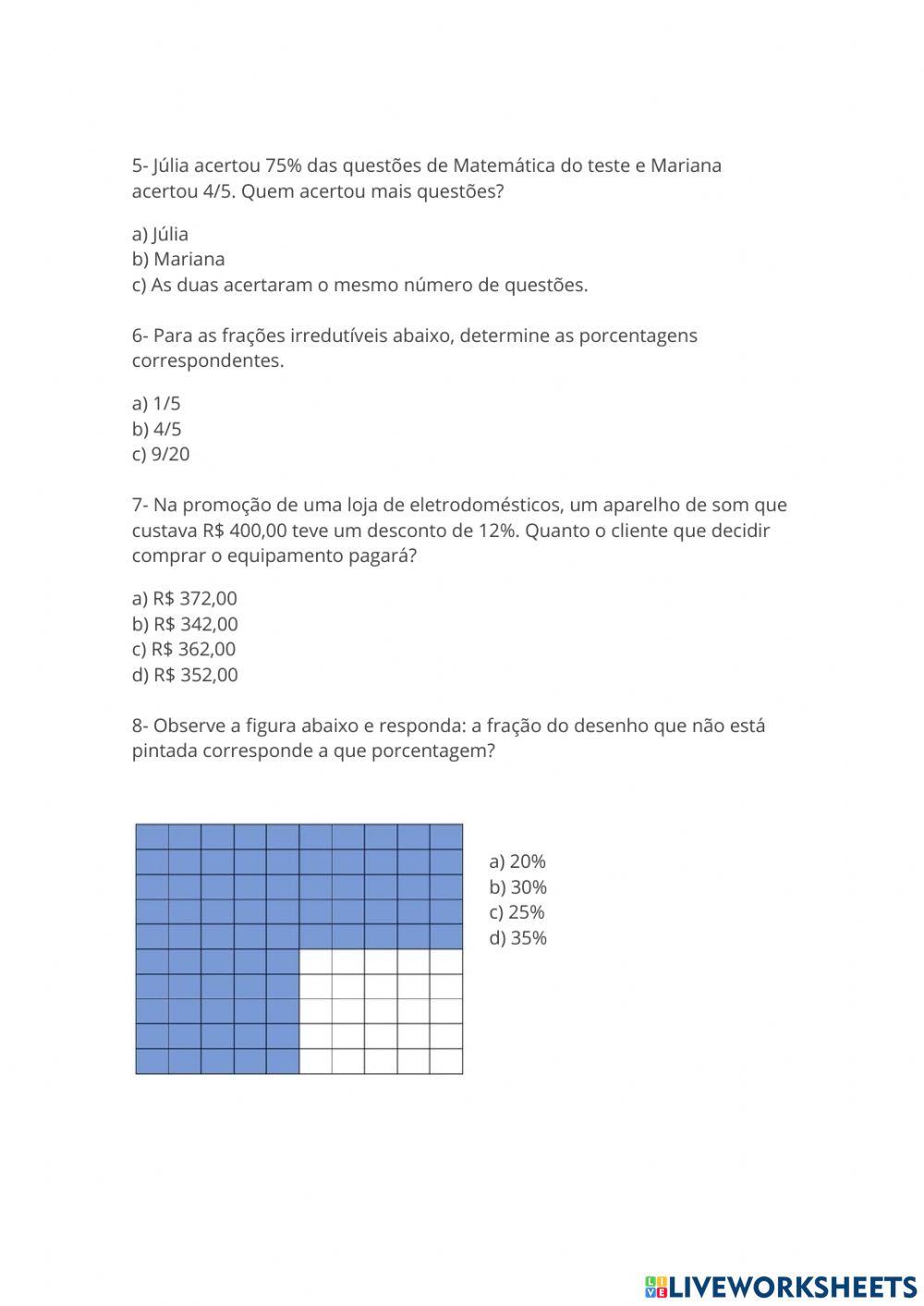 Porcentagem 6 ano
