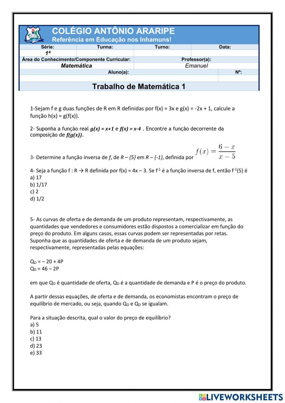 Função inversa e composta