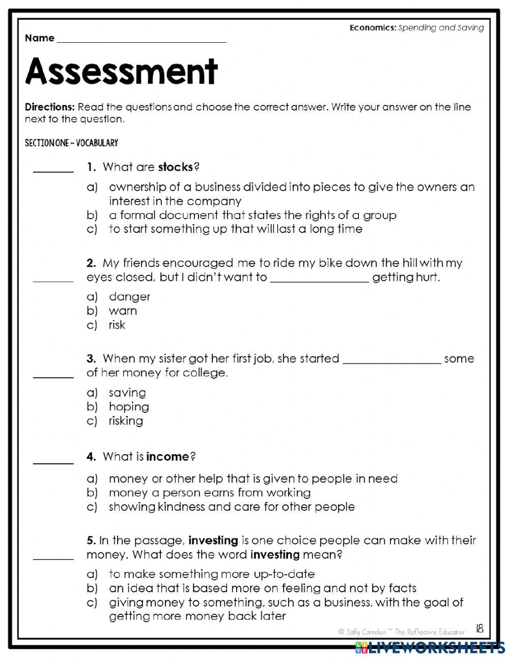Spend and Save worksheet