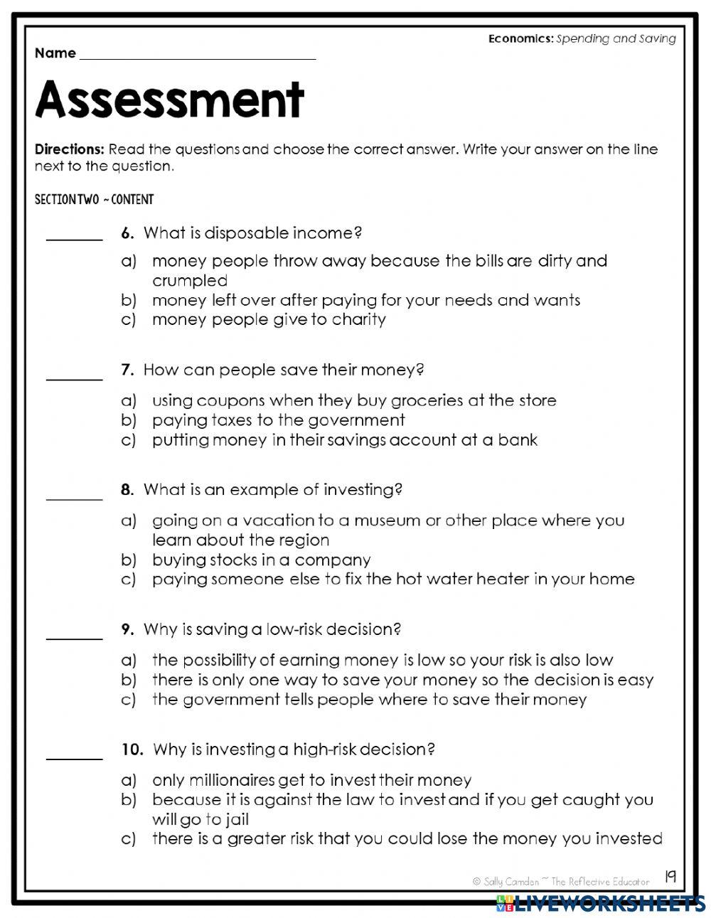 Spend and Save worksheet